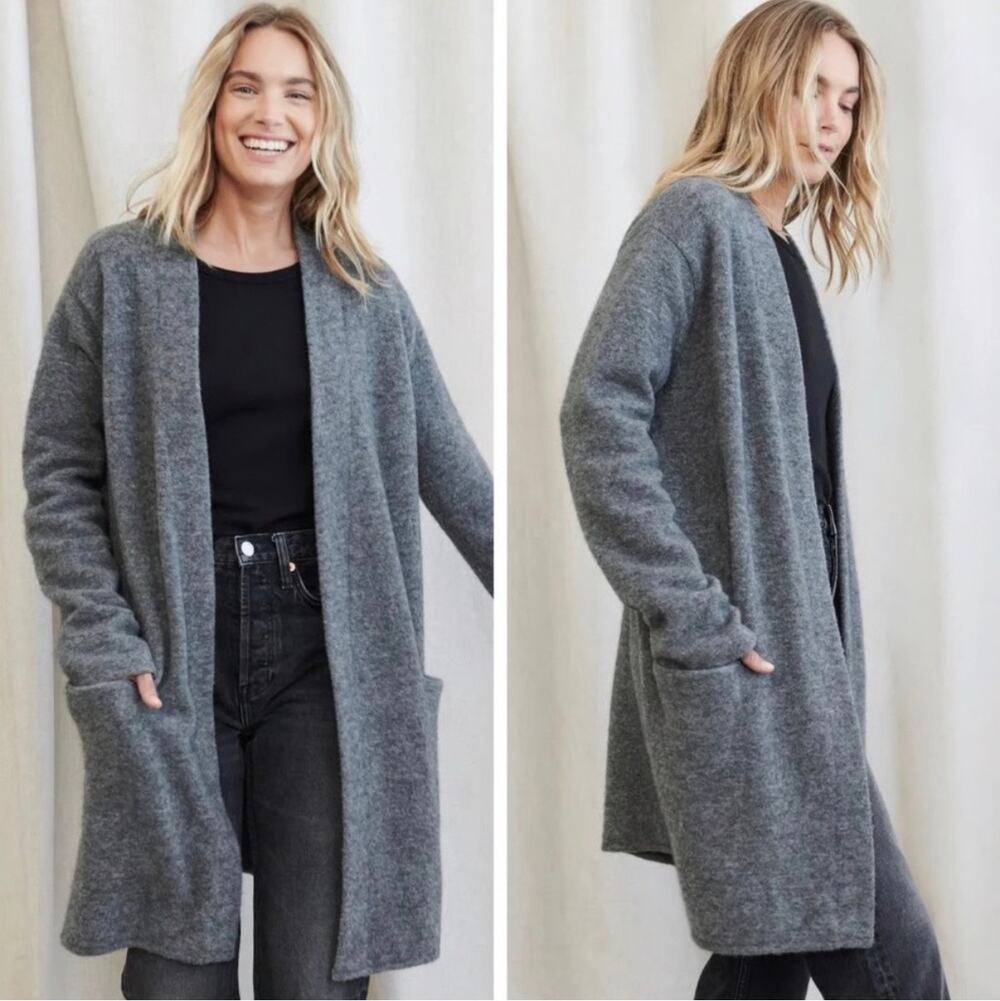 Jenni Kayne Sweater Coat Dark Gray Wool Yak Open Front Cardigan Size Medium